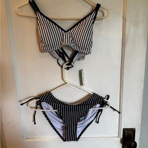 Cupshe Black and White Striped Bikini Set medium